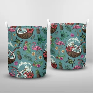 Tropical Colorful Seamless Pattern Pink Flamingo Laundry Basket