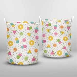 Colorful Summer Seamless Pattern Tropical Fruits Laundry Basket