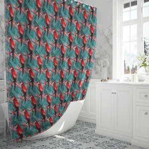 Bright Seamless Pattern Parrots Flowers Hibiscus Shower Curtain