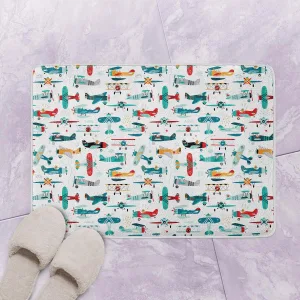 Seamless Pattern Of Colorful Cartoon Airplanes Bath Mat