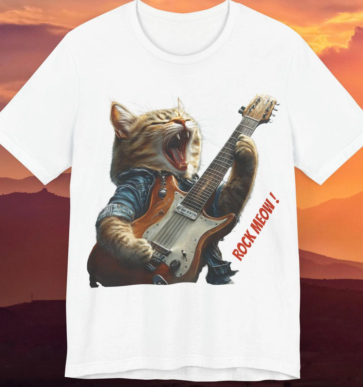 Rock Meow Cat Guitar T-Shirt
